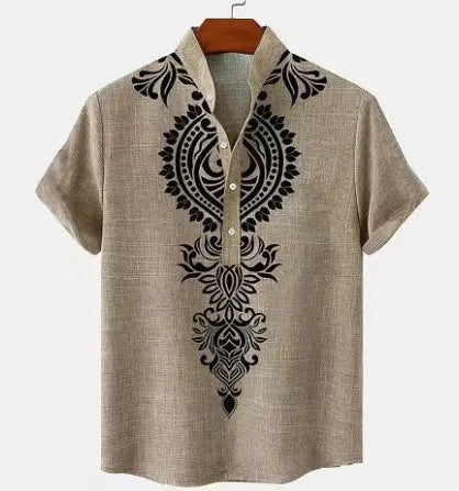 Men's striped casual shirt with personalised buttons in loose fit polyester fabric