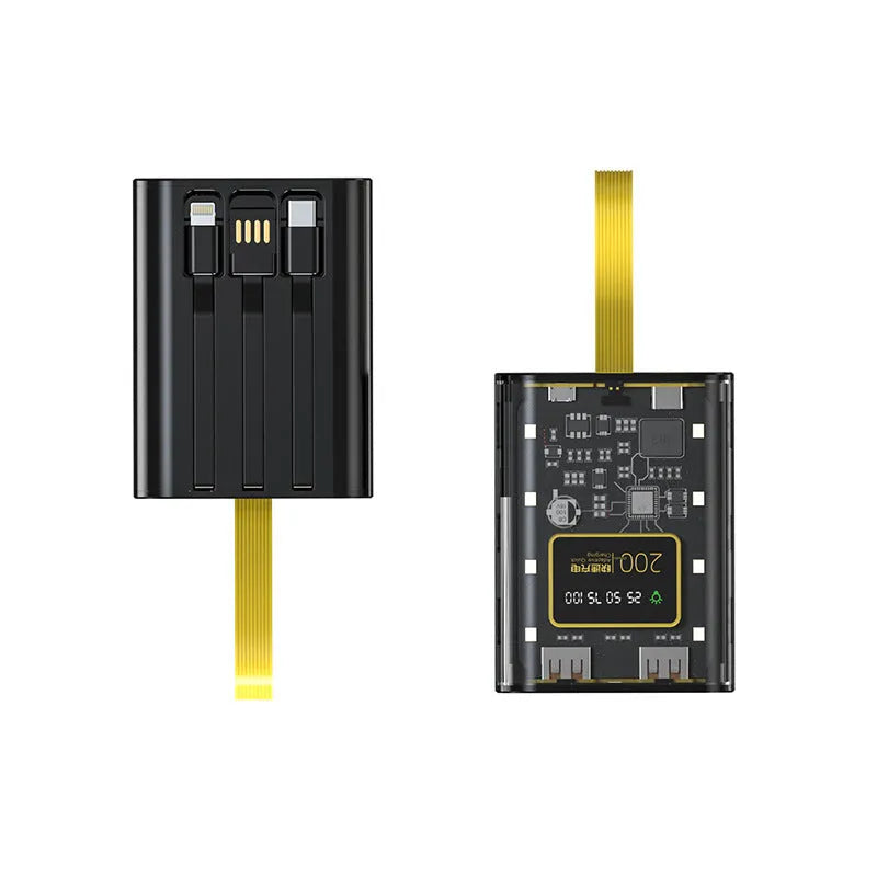 Punk transparent mech mini power bank with plastic shell and multi USB ports in black colour