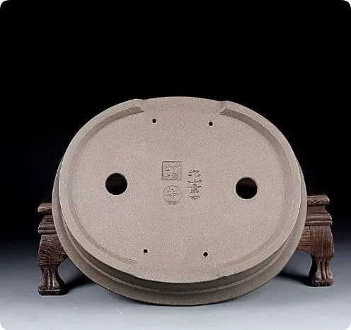 Handmade oval purple sand clay bonsai flower pot for succulents and orchids.