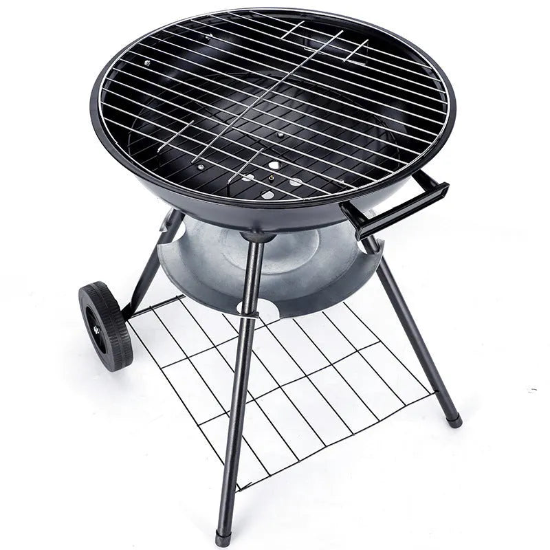 Portable iron barbecue grill with a 14-inch apple stove design on a neutral background.