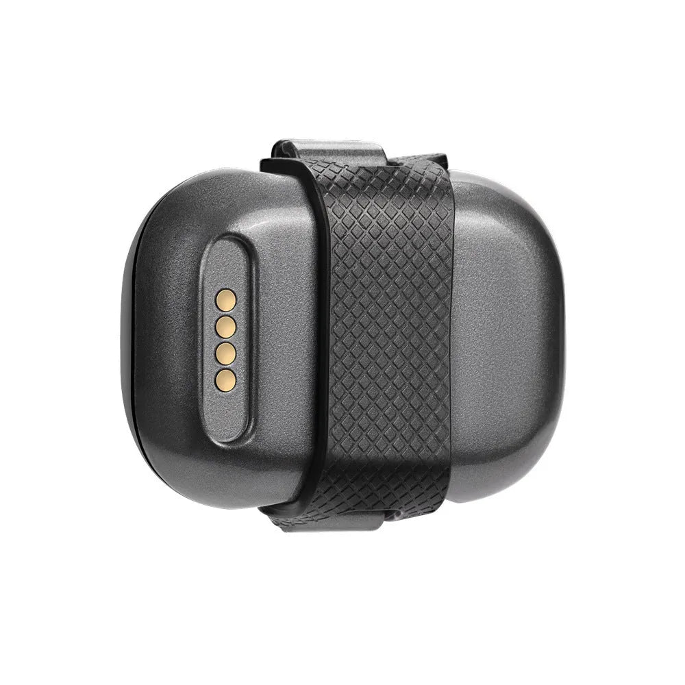 Black pet GPS locator device with hanging rope for collar attachment