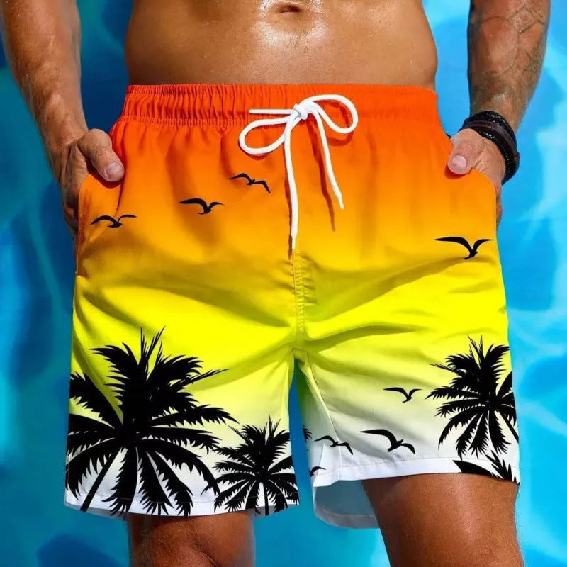 Men's loose fit swimming trunks in polyester fabric with ethnic style design