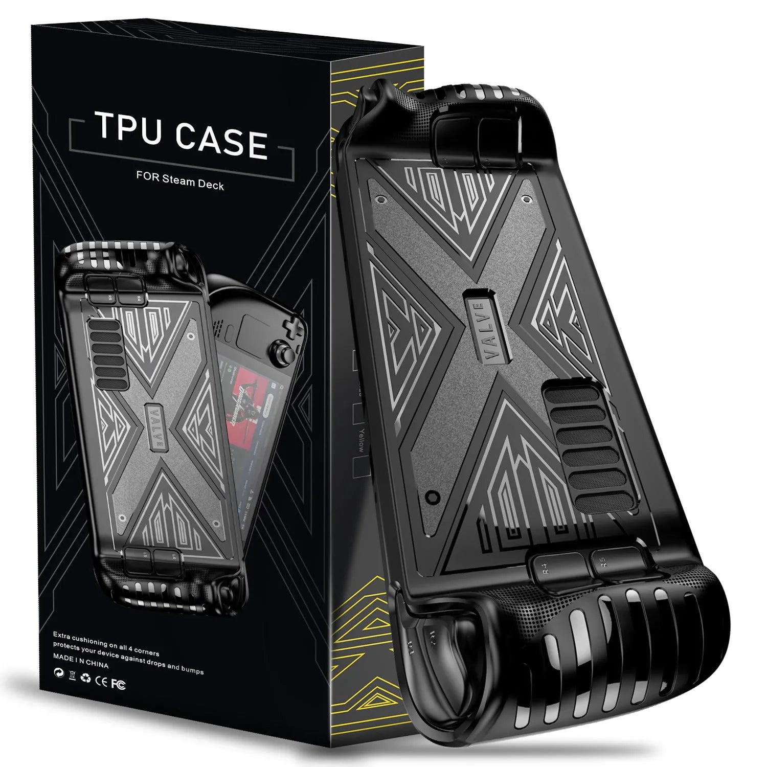 Steam Deck TPU silicone protective cover case in red, blue, and black colour options