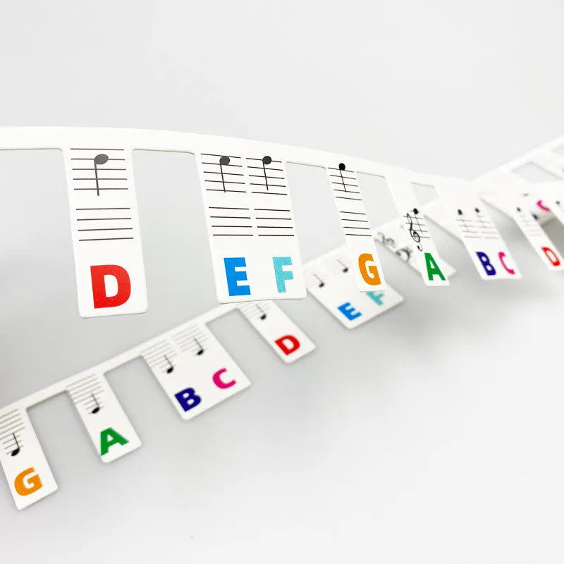 Piano keyboard stickers set showing colour note bars and black notes for 88 key keyboards