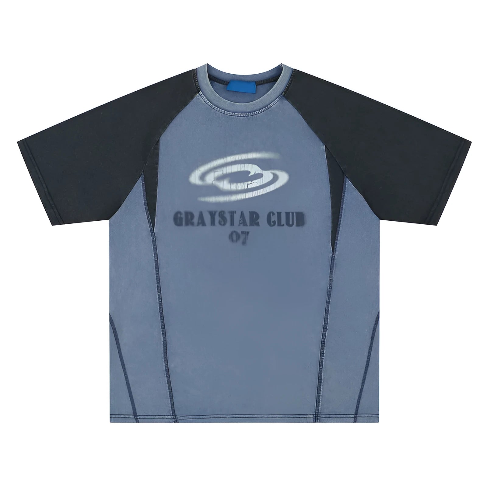Men's blue hip hop letter print T-shirt with raglan sleeves, loose fit casual top