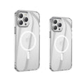 Transparent MagSafe magnetic protective case for Apple iPhone 13 smartphone.