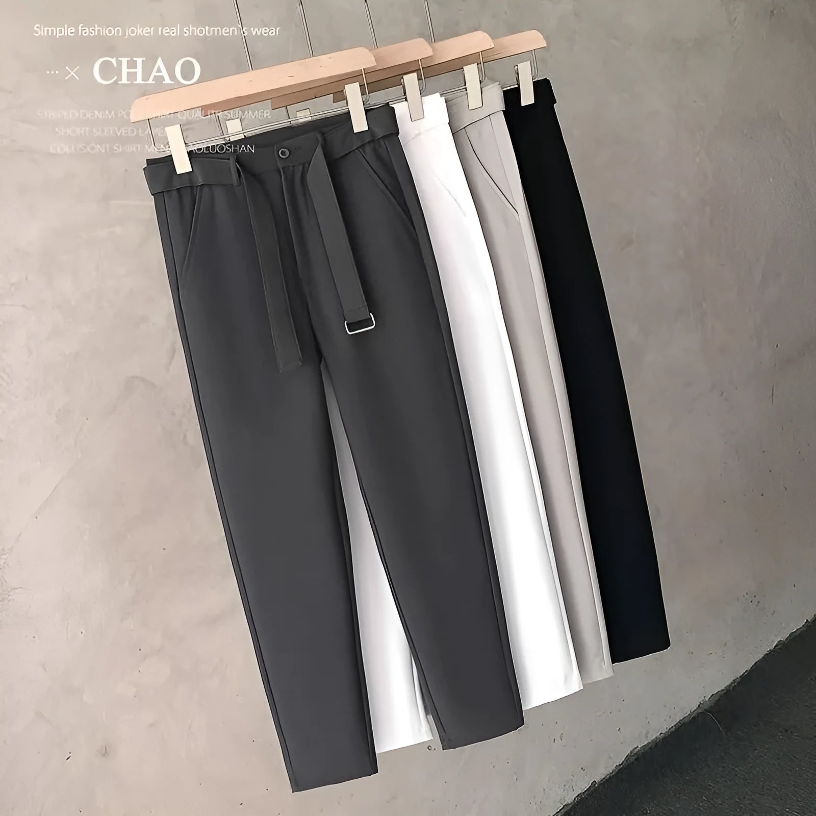 Boys slim straight wool trousers with tapered fit and belt loops in business casual styling