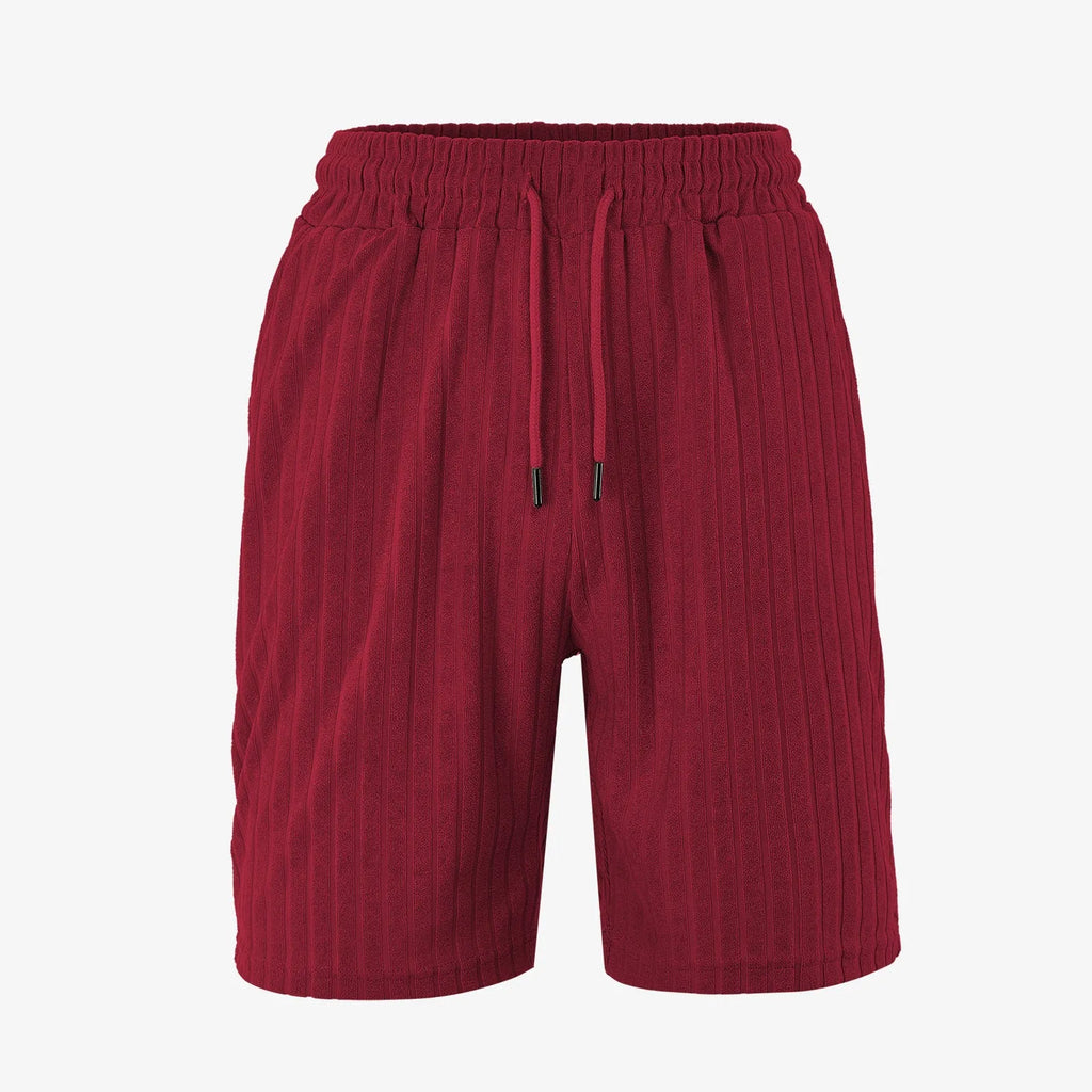 Men's striped linen sports shorts with multiple lace-detailed bags in seven colour options