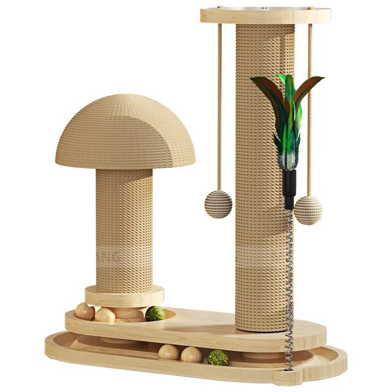 Solid wood cat scratching post with rotating turntable in multiple design options
