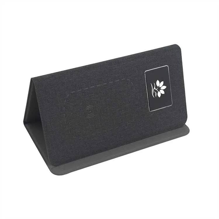 Grey folding cloth wireless charging mouse pad with luminous display and separate Bluetooth mouse
