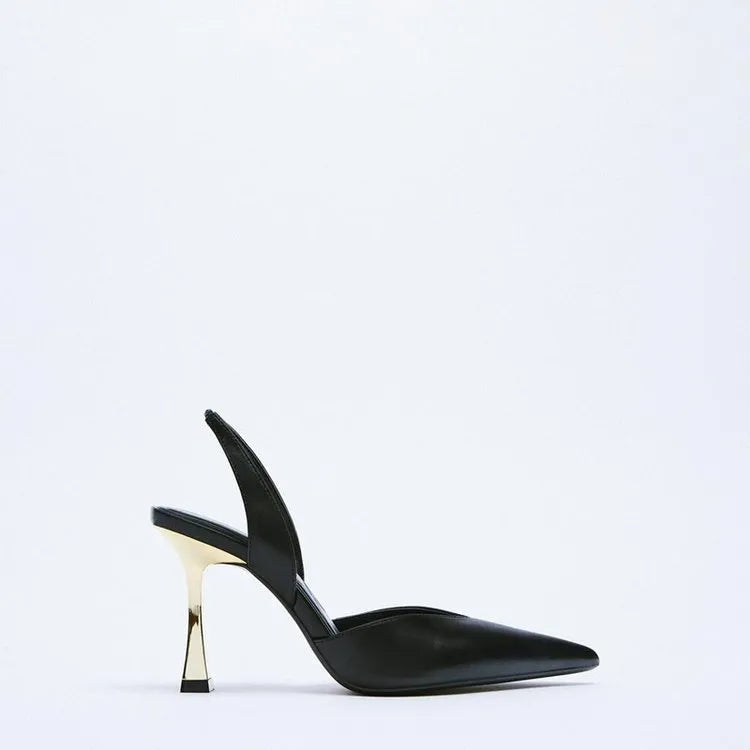 Women's patent leather pointed toe high heels in apricot colour, showcasing shallow mouth design.