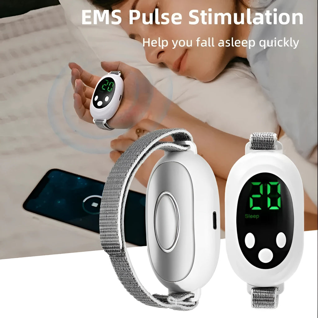White handheld sleep aid instrument with remote control and adjustable intensity settings