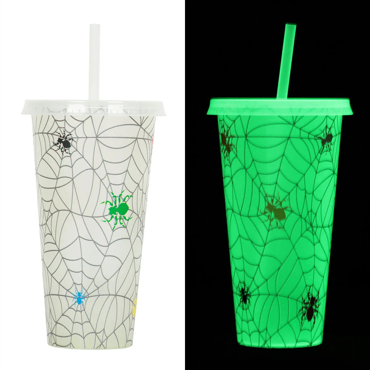 720ml plastic Halloween luminous straw cup in one of six colours, showing cylindrical shape and dimensions.