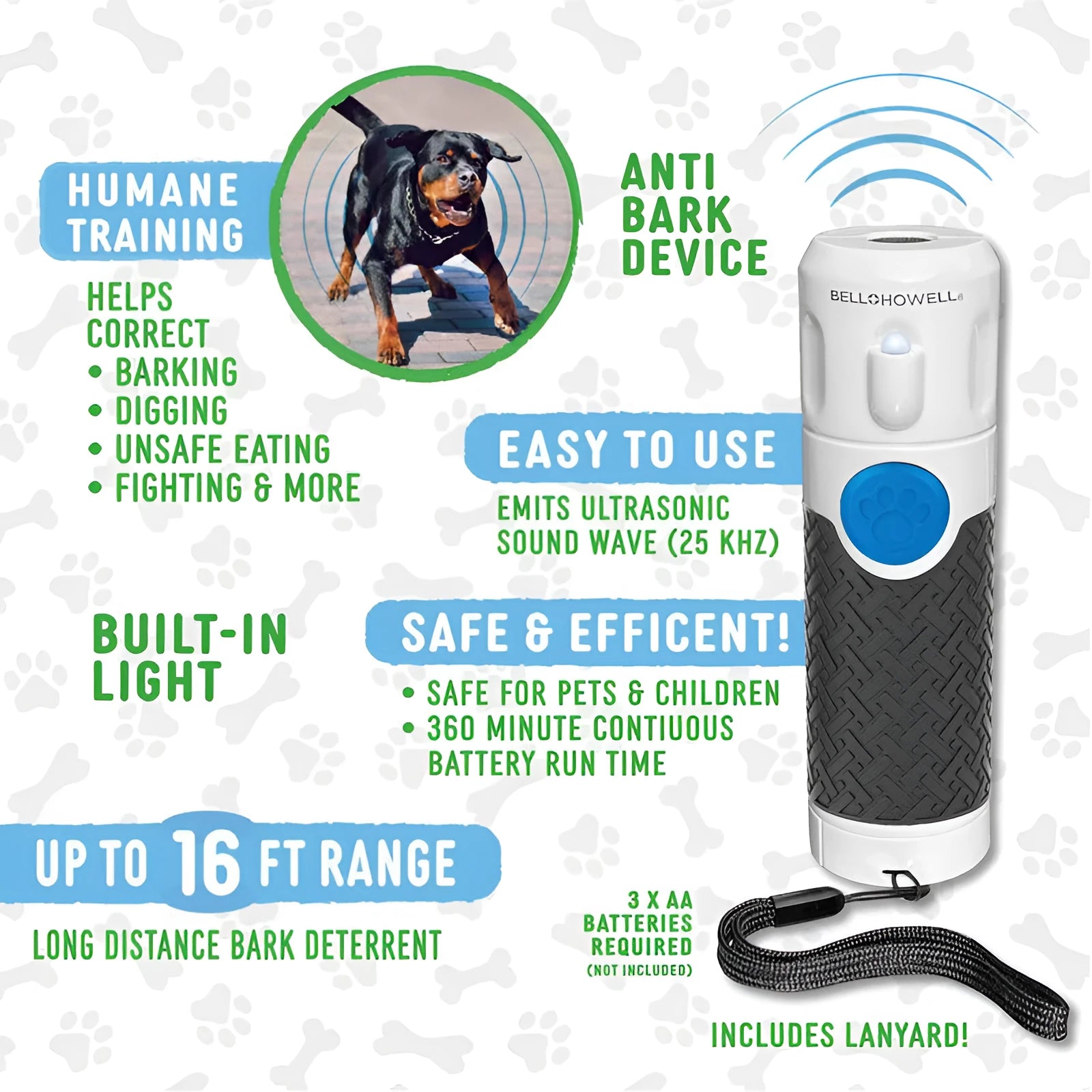 White ABS plastic handheld ultrasonic dog trainer for bark control training