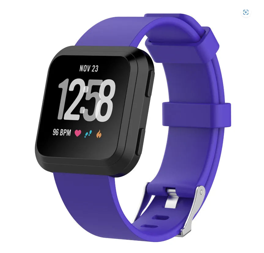 Fitbit Versa Lite replacement wrist strap in large size, showing TPE material and multiple colour options.