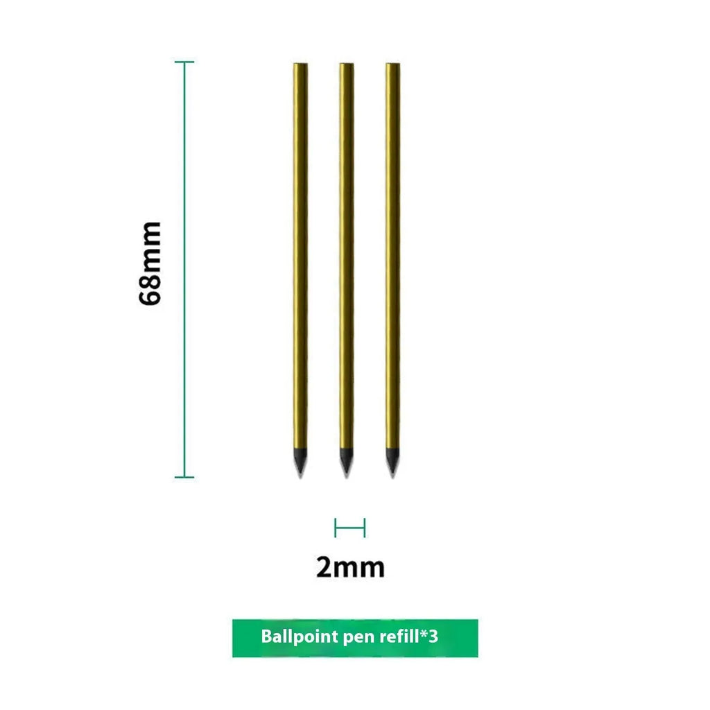 Loose leaf 6-hole refill paper pad with 64 sheets and a set of metal ballpoint, pencil, and plastic pen refills.