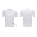 Men's slim fit cotton T-shirt with small stand-up collar and short sleeves in black colour