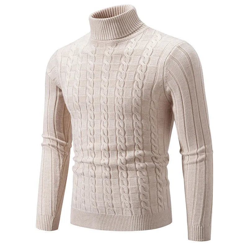 Men's slim twist turtleneck pullover sweater in chenille spandex fabric