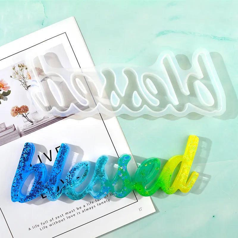 Silicone epoxy letter mould showing irregular-shaped English alphabet designs for resin casting