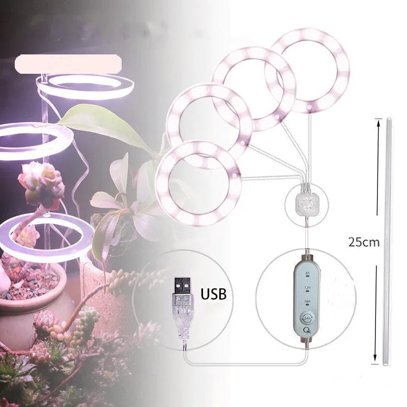 USB LED grow light with transparent housing and yellow light on 25cm acrylic stick