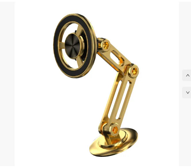 All-metal magnetic car phone holder in black, silver, gold, or rose gold with magnetic rings and adhesive pads.