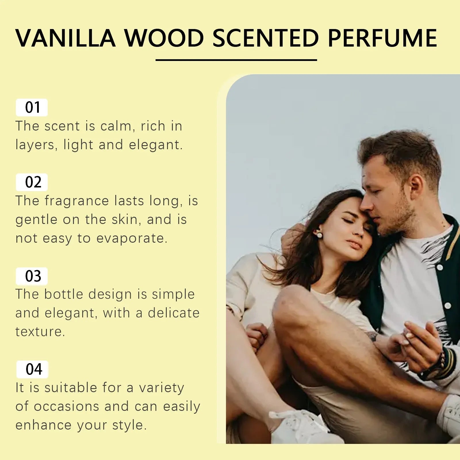 50ml eau de toilette perfume spray bottle with vanilla, ebony bark, and musk extracts