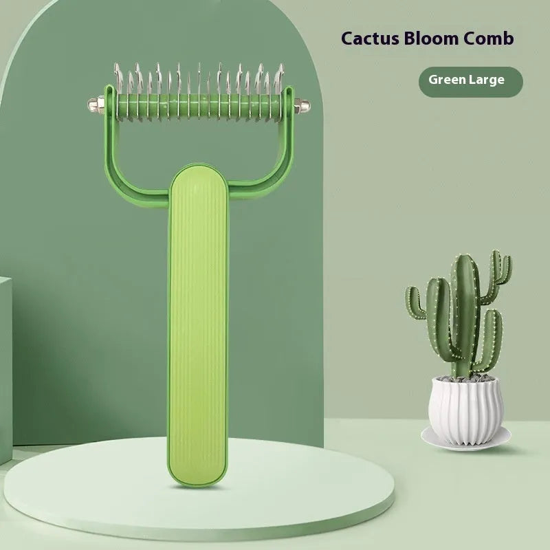 Green and grey dog unknotting combs in large and small sizes with stainless steel teeth.
