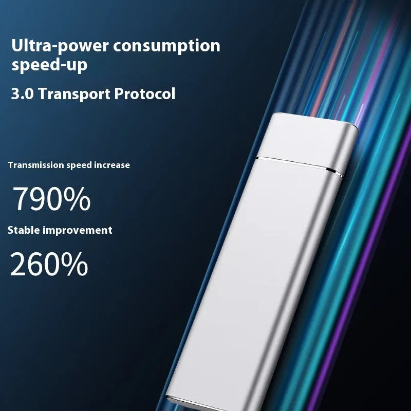 Sapphire blue portable external solid state hard disk with metal casing measuring 10.3cm