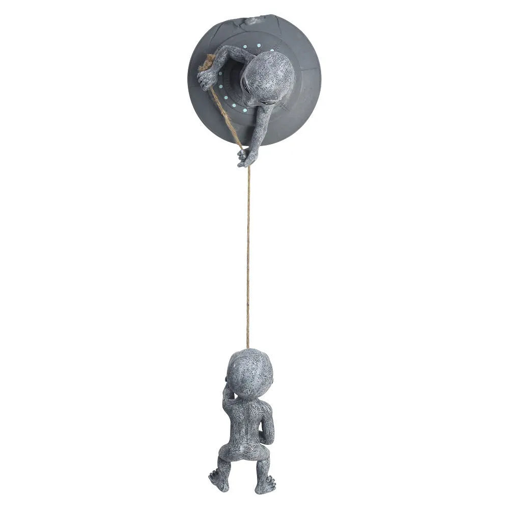 Grey resin alien tree pendant courtyard decoration with carved details, shown from the front.
