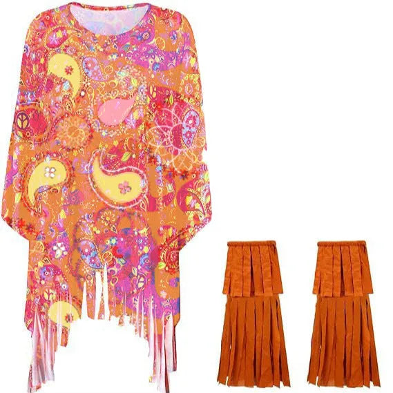 Adult wearing a vibrant pink and blue tie dye cloak with wide bell sleeves, showcasing the irregular hemline.