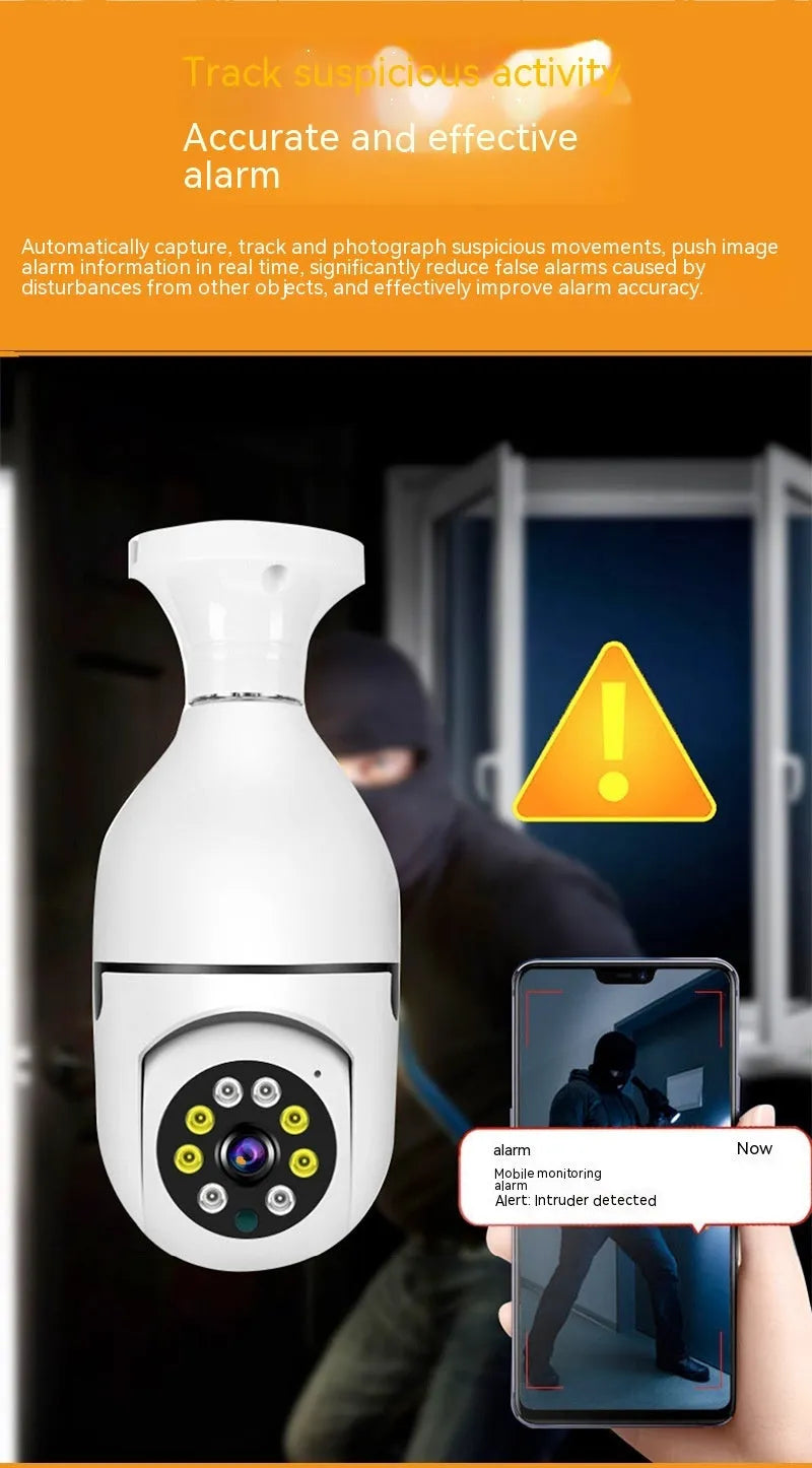 Wireless bulb security camera with full colour night vision and 1080p HD capture in plastic and metal housing