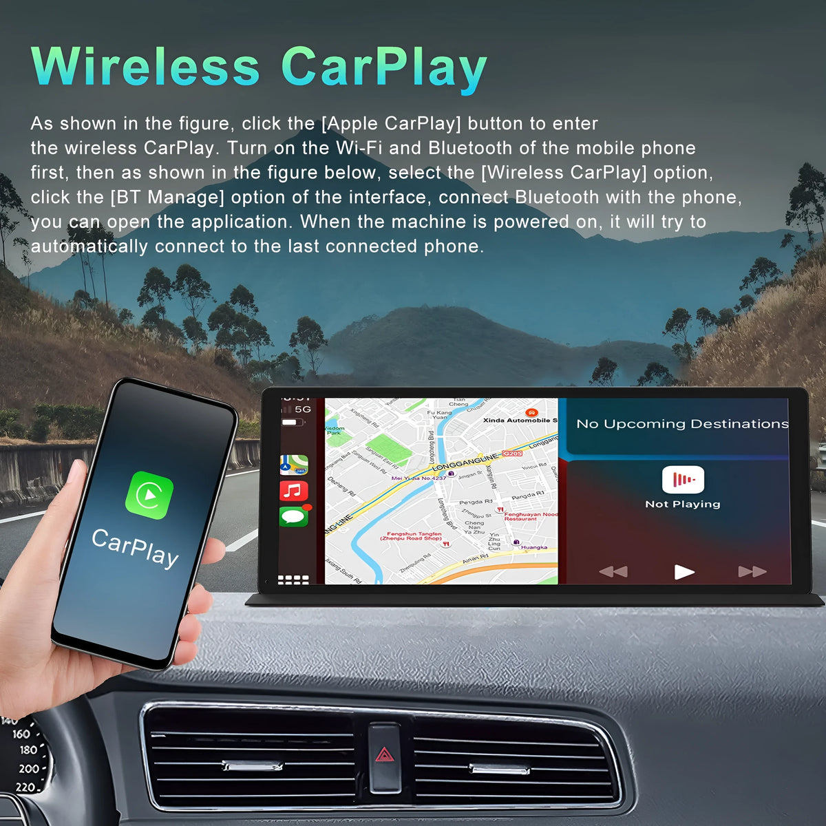 Black 11.3 inch centre console dashcam with 170 degree angle, GPS, Bluetooth and touch screen