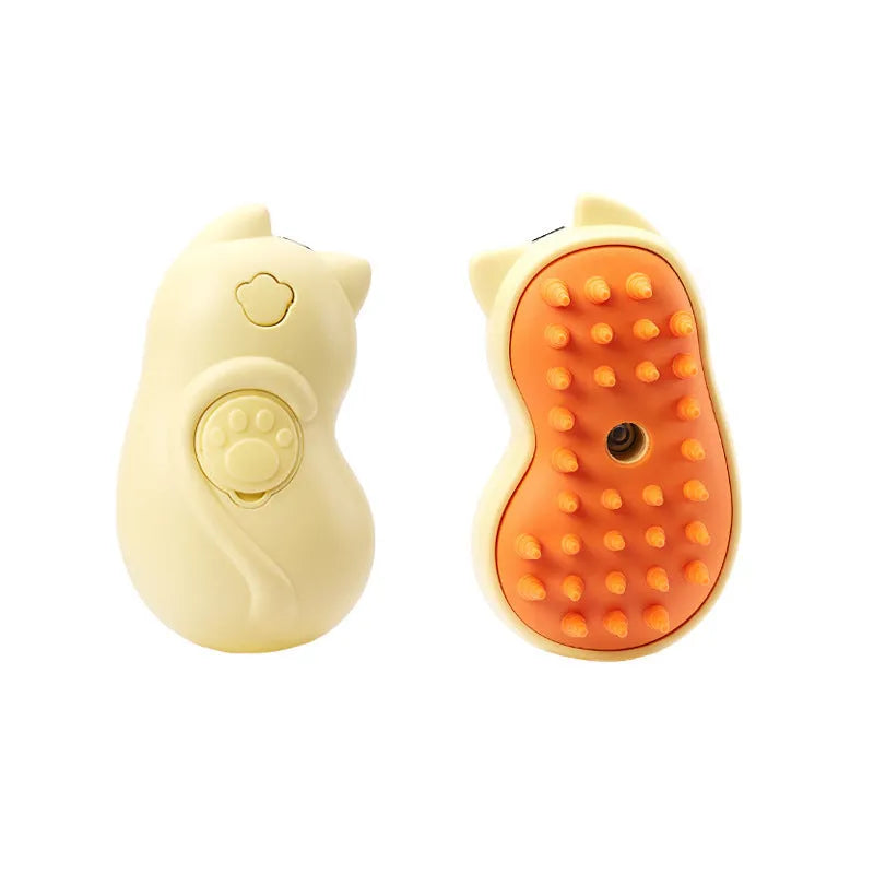 Pet grooming steam brush with ergonomic handle for cats and dogs