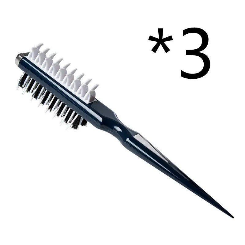 Black hair volumizing comb with natural boar bristles and shark-shaped fins on white background