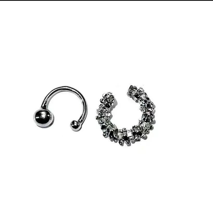 Geometric irregular frosty ear clip earrings with double fastening in alloy material