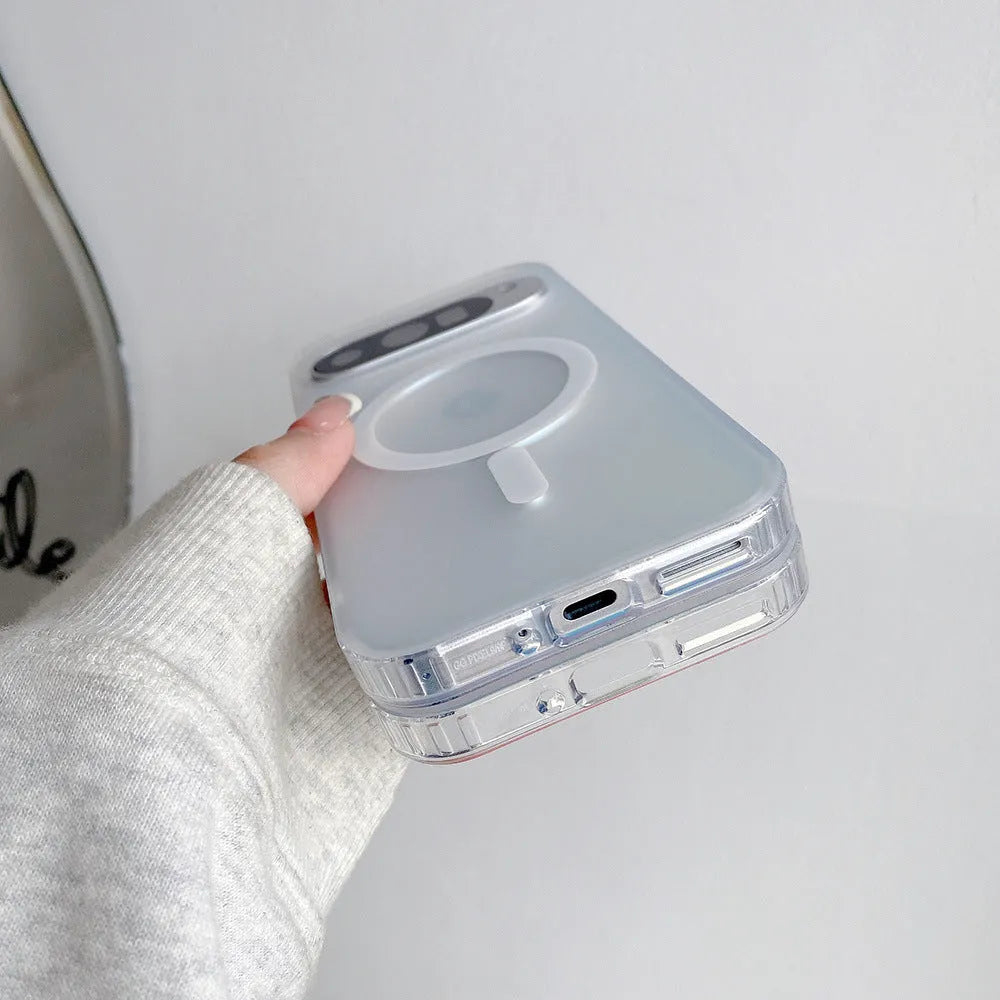 Transparent laser frosted matte phone case for Google smartphones on a table