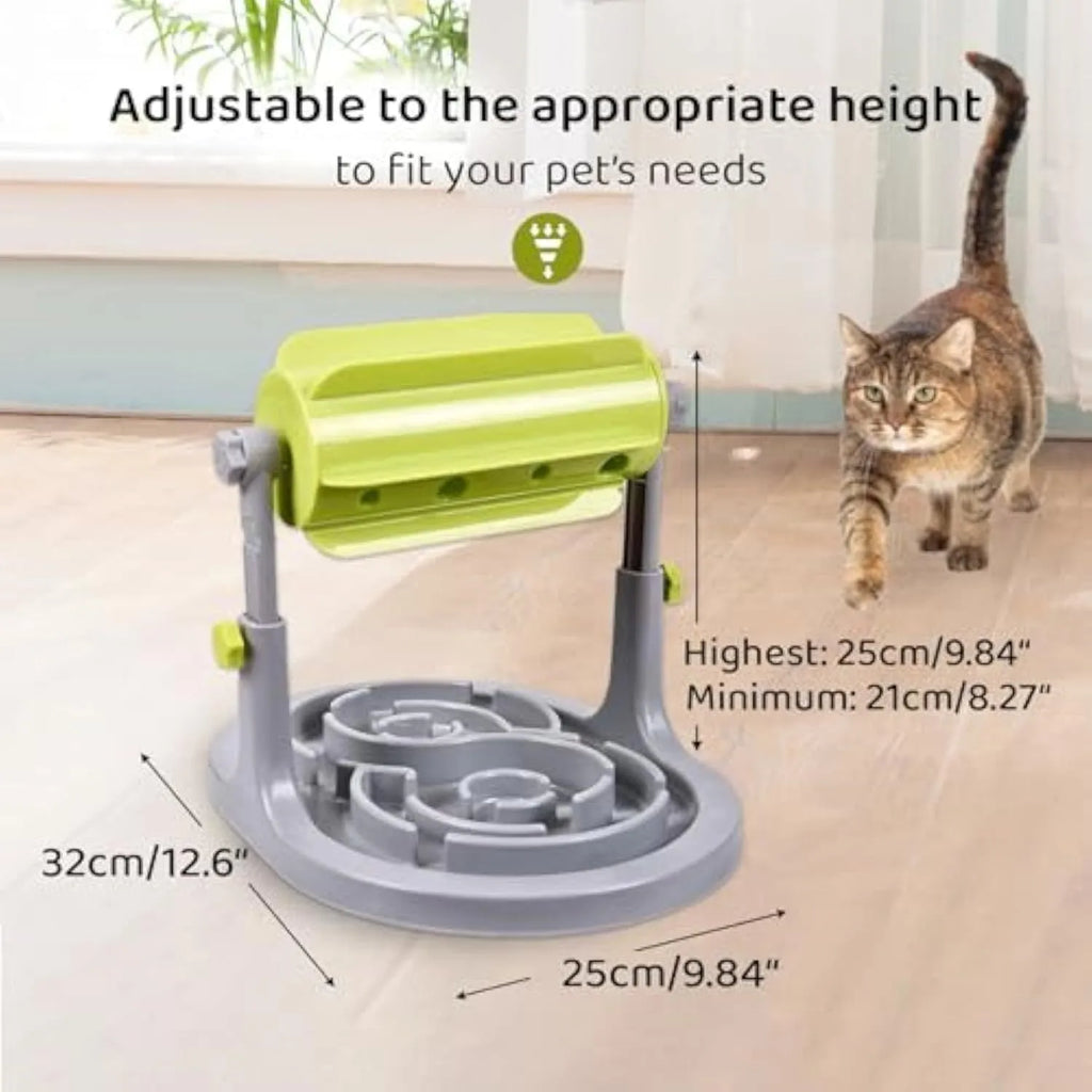 Blue adjustable height interactive pet food puzzle slow feeder for dogs and cats