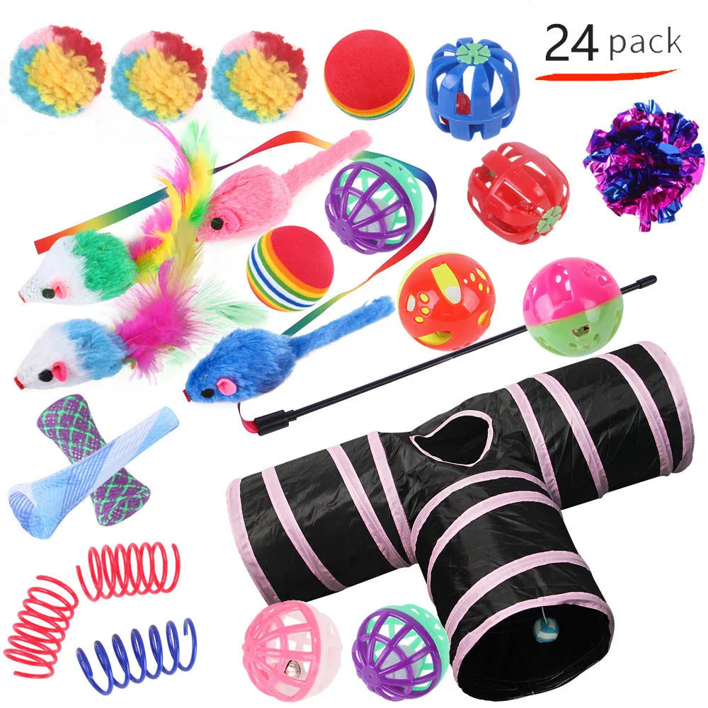 Plastic cat channel tunnel toy set showing single and double layer designs
