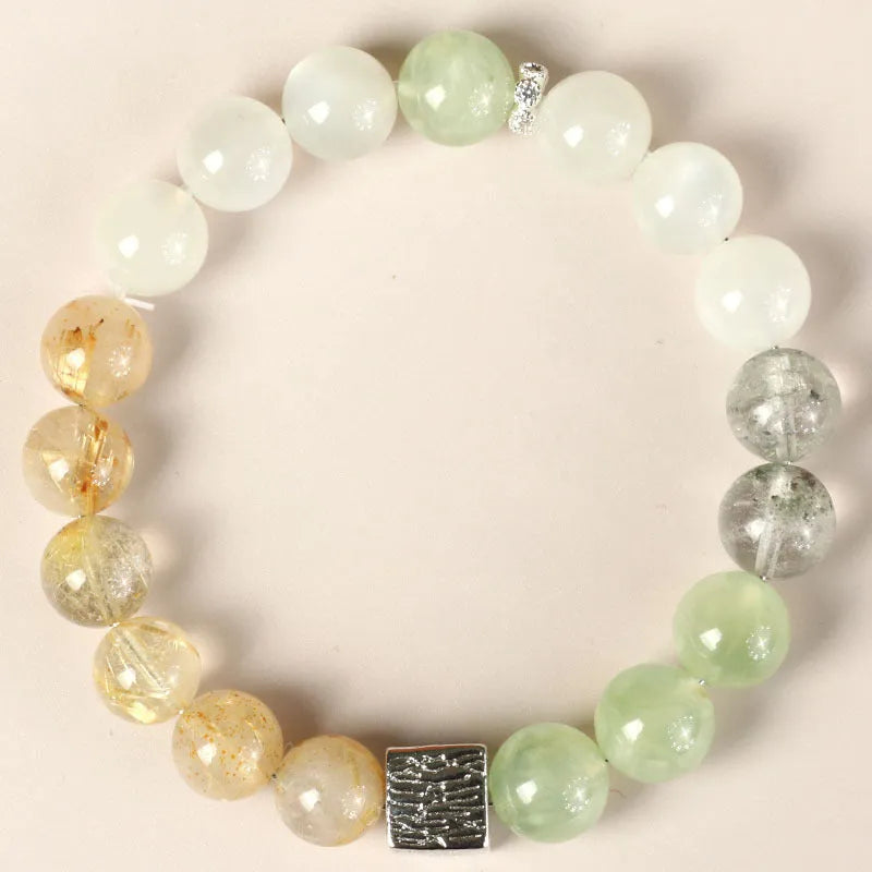 Chinese style geometric crystal couple bracelet with 10mm khaki beads