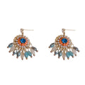 Purple and blue diamond embedded round crystal tassel earrings with thick gold plating
