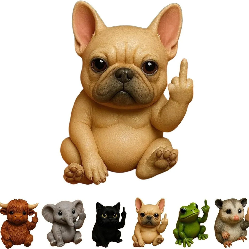 Resin animal middle finger doll ornament in chosen animal style such as cat, dog, or elephant.