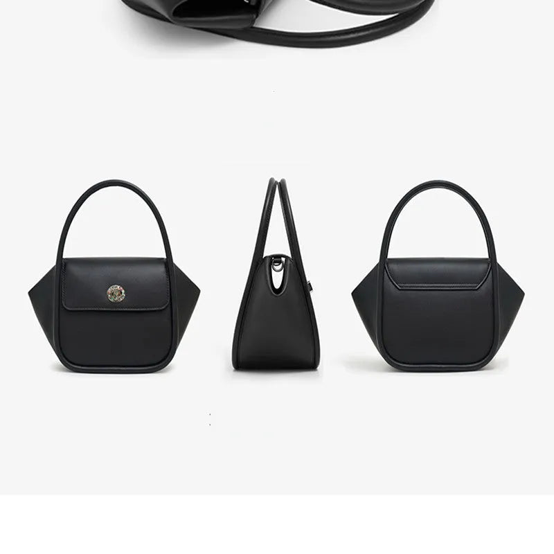 Women's cow leather wing handbag with cross-body strap and hand handles in black colour option