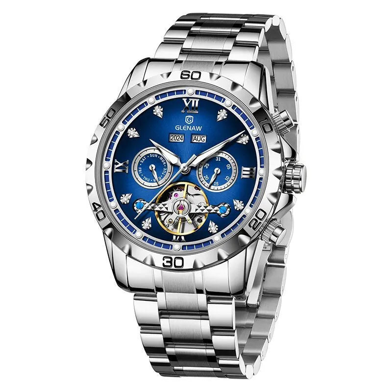 Men's automatic mechanical watch with stainless steel strap and various dial colour options.