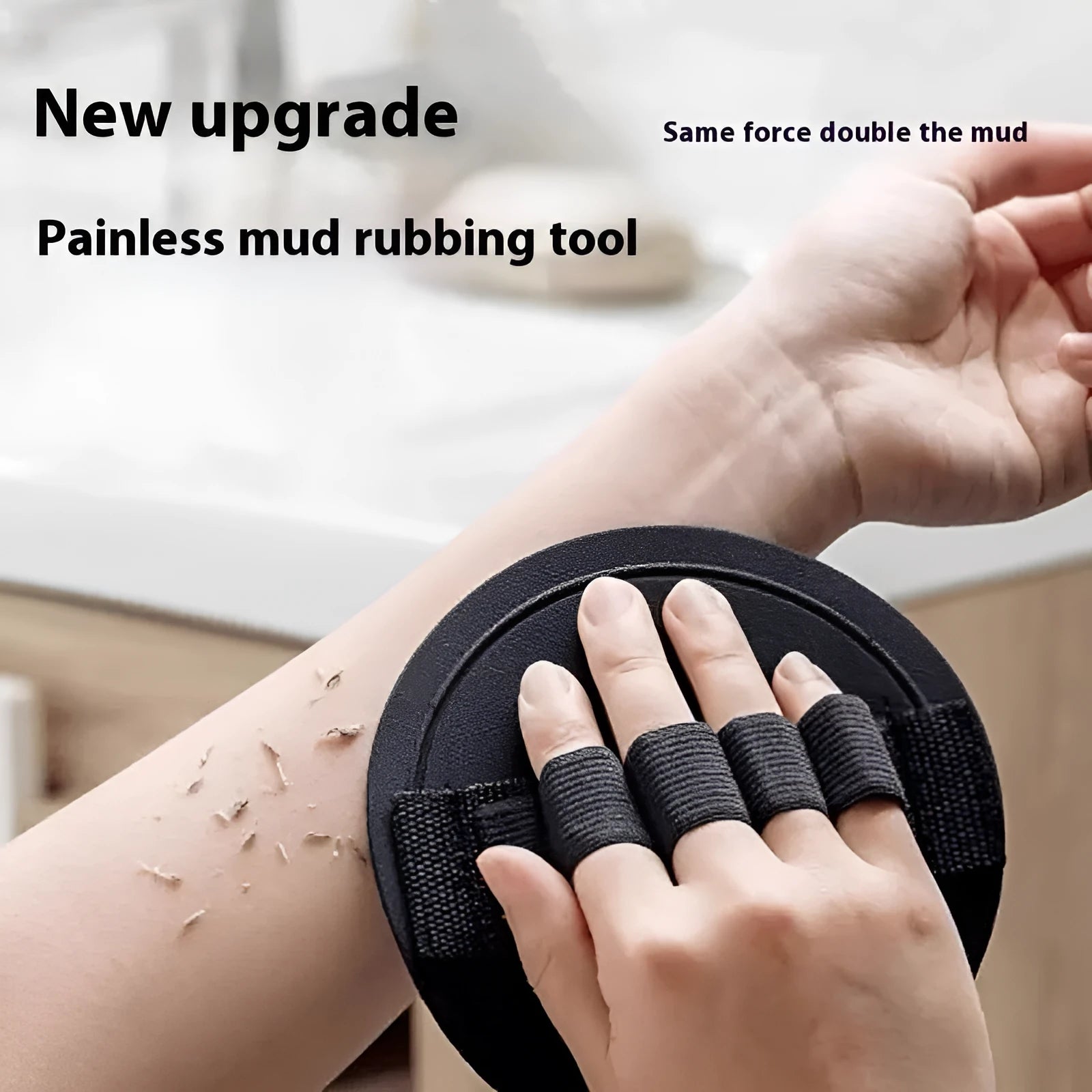 Silicone finger bath gadget with round cake shape and matching towel in lace pattern design