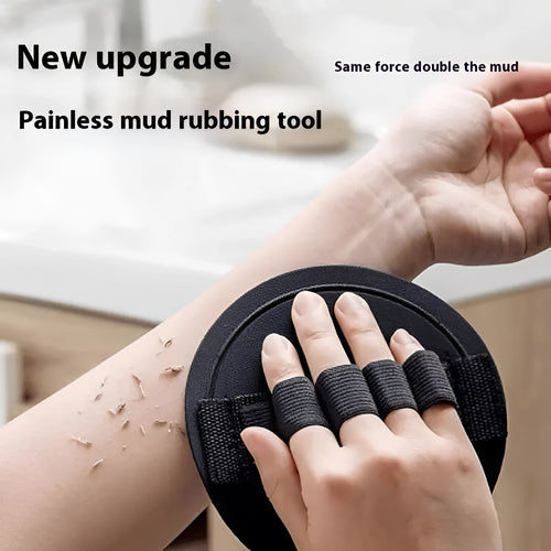 Silicone finger bath gadget with round cake shape and matching towel in lace pattern design