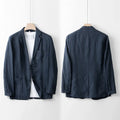 Men's linen suit jacket in casual style with long sleeves and loose fit