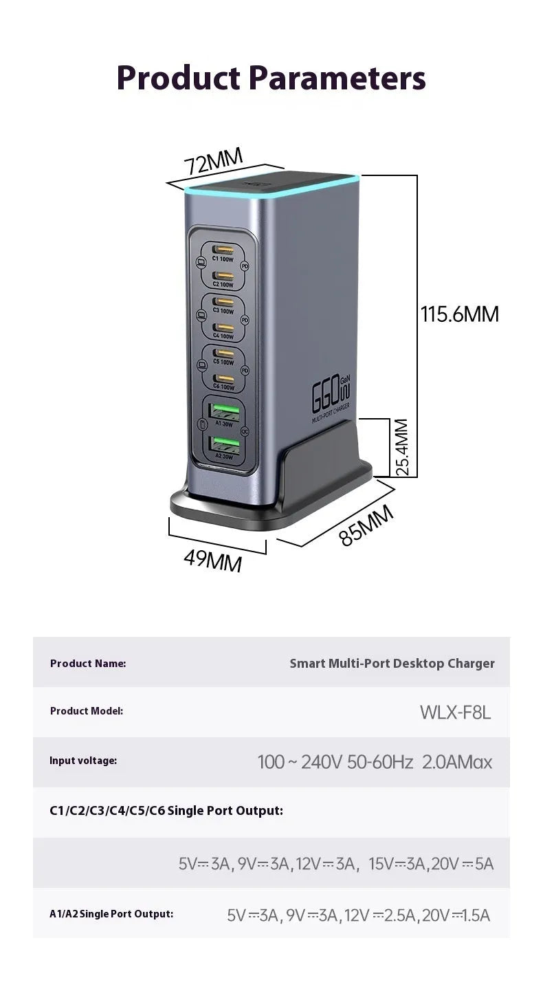 660W GaN desktop multi-port fast charger with UK plug and USB-C port.