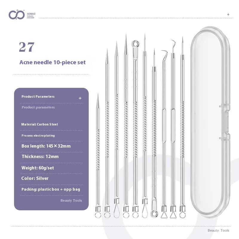 4-piece metal acne needle set with ultra fine pointed tips for professional skincare extraction