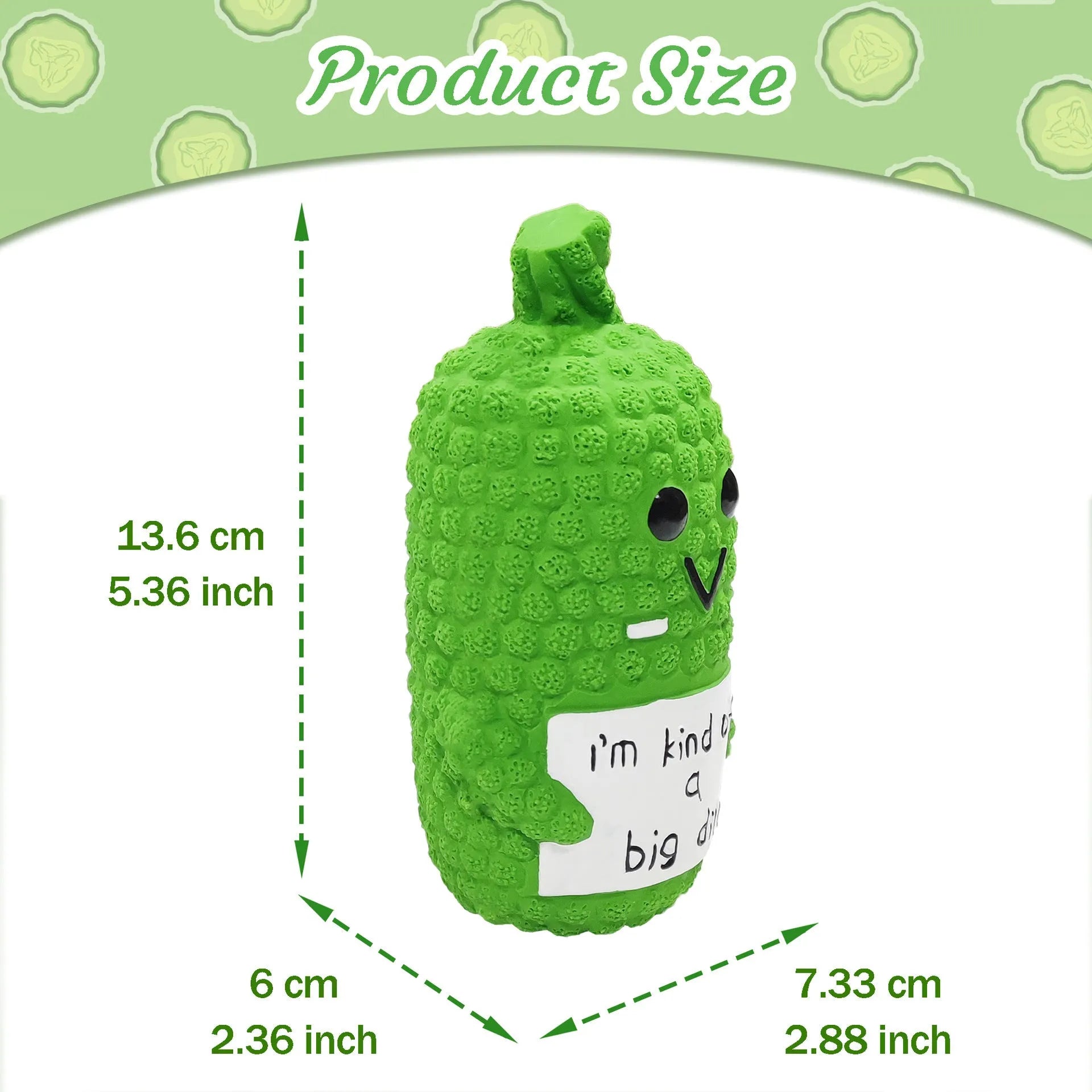Green latex pickle-shaped dog squeaky toy with bumpy texture.