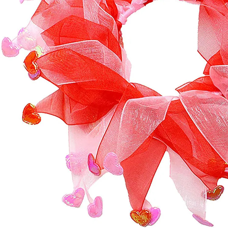 Valentine's Day pet hairband and scarf set in organza with satin finish, heart design for dogs and cats